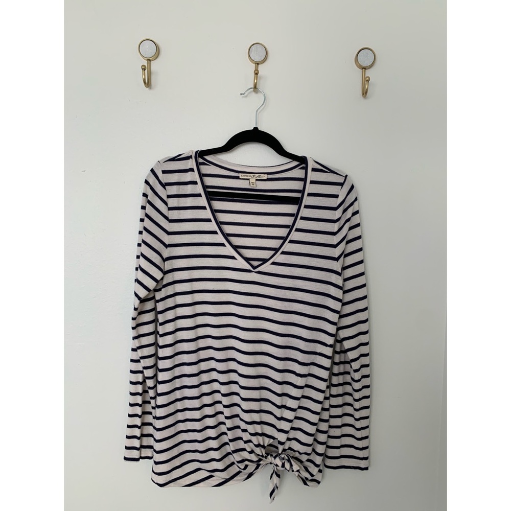 Express: Level Eleven • Navy Striped Long Sleeve Top